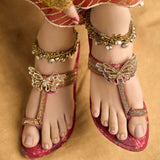 Titli – Pink Velvet Kolhapuri with Silver Butterfly Detailing For Women
