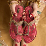 Titli – Pink Velvet Kolhapuri with Silver Butterfly Detailing For Women