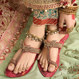 Titli – Pink Velvet Kolhapuri with Silver Butterfly Detailing For Women