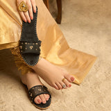 Black Tulle and Makhmal Delicate Pernia Sliders By Dazzle
