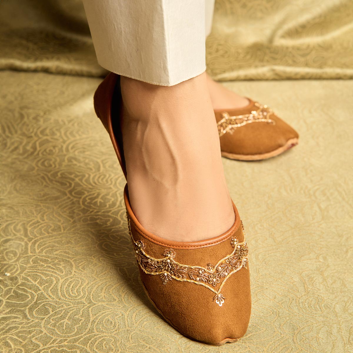Badami Brown Khussas with Embellishments By Dazzle
