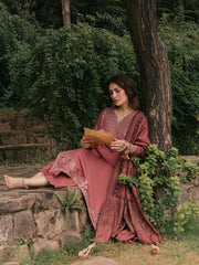 Zeba – Dusty Rose Embroidered Winter Suit For Women