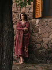 Zeba – Dusty Rose Embroidered Winter Suit For Women