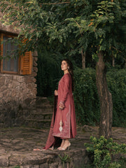 Zeba – Dusty Rose Embroidered Winter Suit For Women