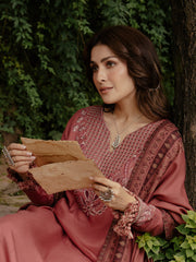 Zeba – Dusty Rose Embroidered Winter Suit For Women