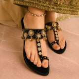 Luxury Black Velvet Embellished Kolhapuri For Women