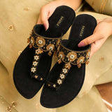 Luxury Black Velvet Embellished Kolhapuri For Women