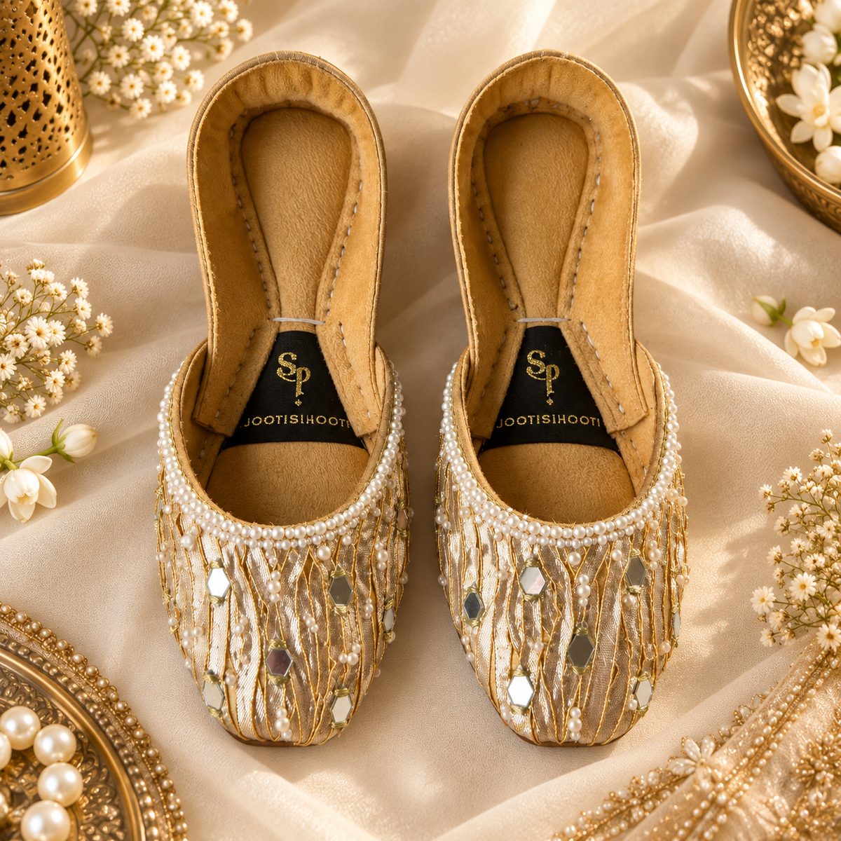 Zardosi Golden Silk Khussa For Women