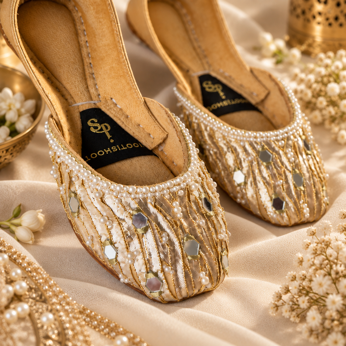 Zardosi Golden Silk Khussa For Women