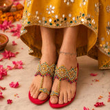 Deep Yellow Embellished Kolhapuri Sandals For Women