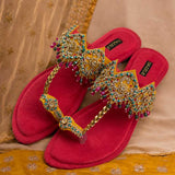 Deep Yellow Embellished Kolhapuri Sandals For Women