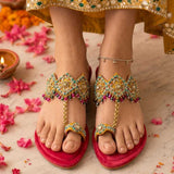 Deep Yellow Embellished Kolhapuri Sandals For Women