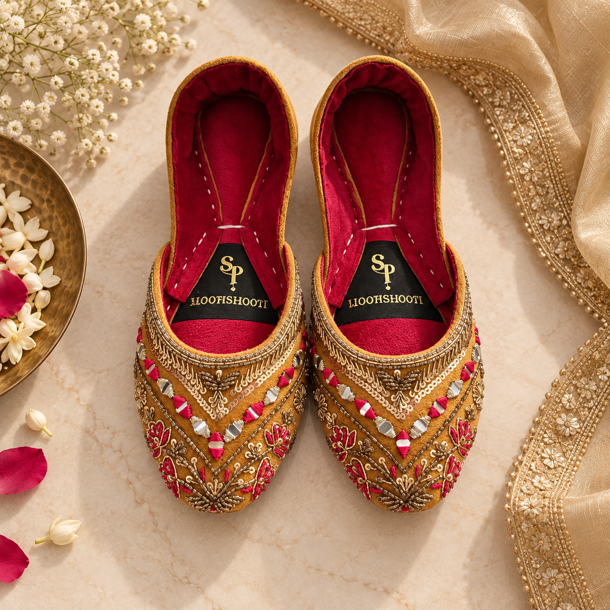 Zarposh Mustard Velvet Khussa For Women