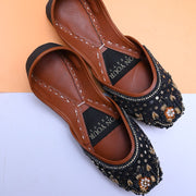 Exclusive Handcrafted Black Raw Silk Khussas For Women