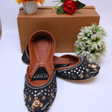 Exclusive Handcrafted Black Raw Silk Khussas For Women