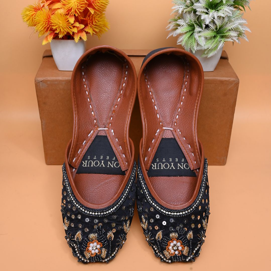 Exclusive Handcrafted Black Raw Silk Khussas For Women