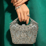 Zerra (Silver & Gold) – Ornate Floral Embroidered Evening Clutch By Dazzle