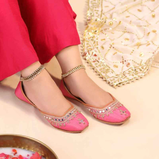 Mehfil Mirror Embellished Suede Khussa For Women