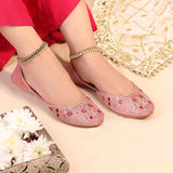 Blush Pink Floral Embellished Velvet Khussa For Women