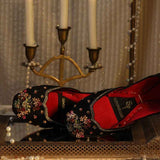 Ombre Oasis Black Handcrafted Floral Khussa For Women