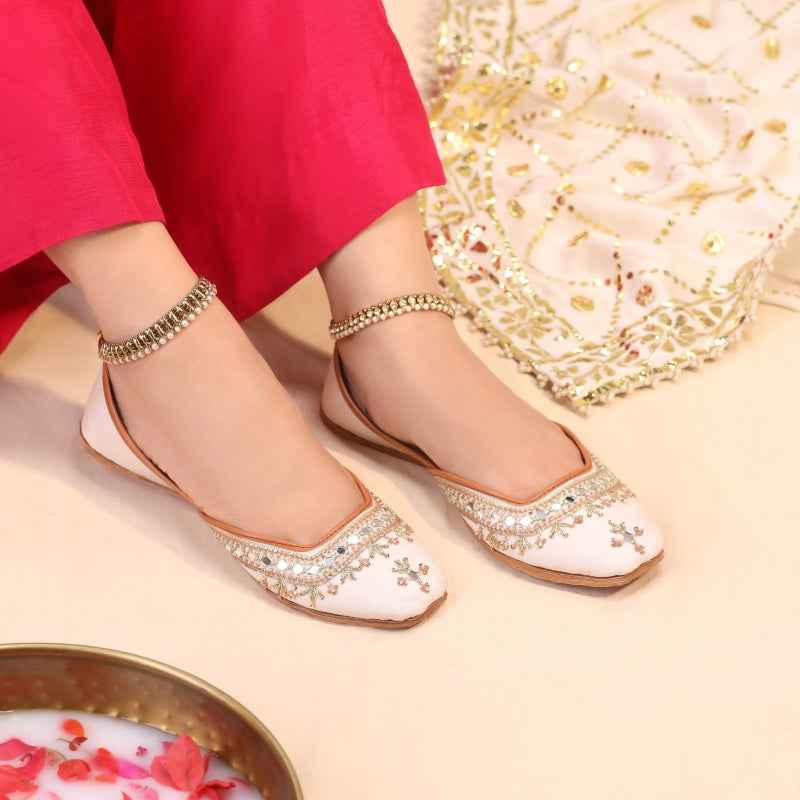 Mehfil Mirror Embellished Suede Khussa For Women
