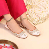 Mehfil Mirror Embellished Suede Khussa For Women