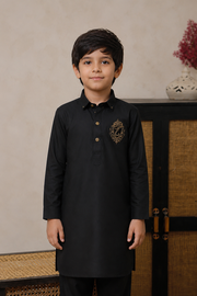 Black Father & Son Matching Kameez Shalwar Set For Men & Kid