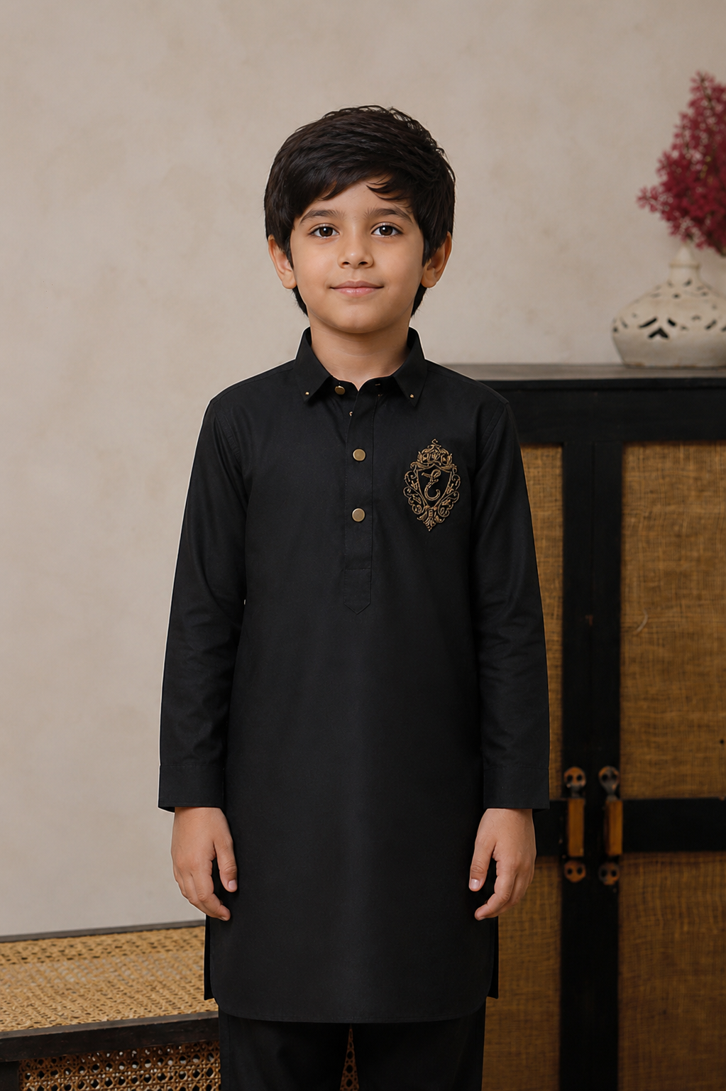 Black Father & Son Matching Kameez Shalwar Set For Men & Kid