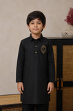 Black Father & Son Matching Kameez Shalwar Set For Men & Kid