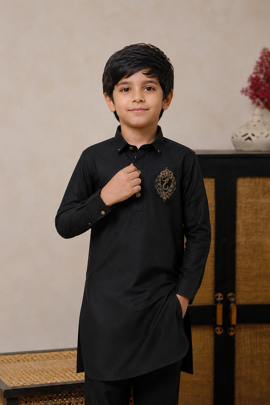 Black Father & Son Matching Kameez Shalwar Set For Men & Kid
