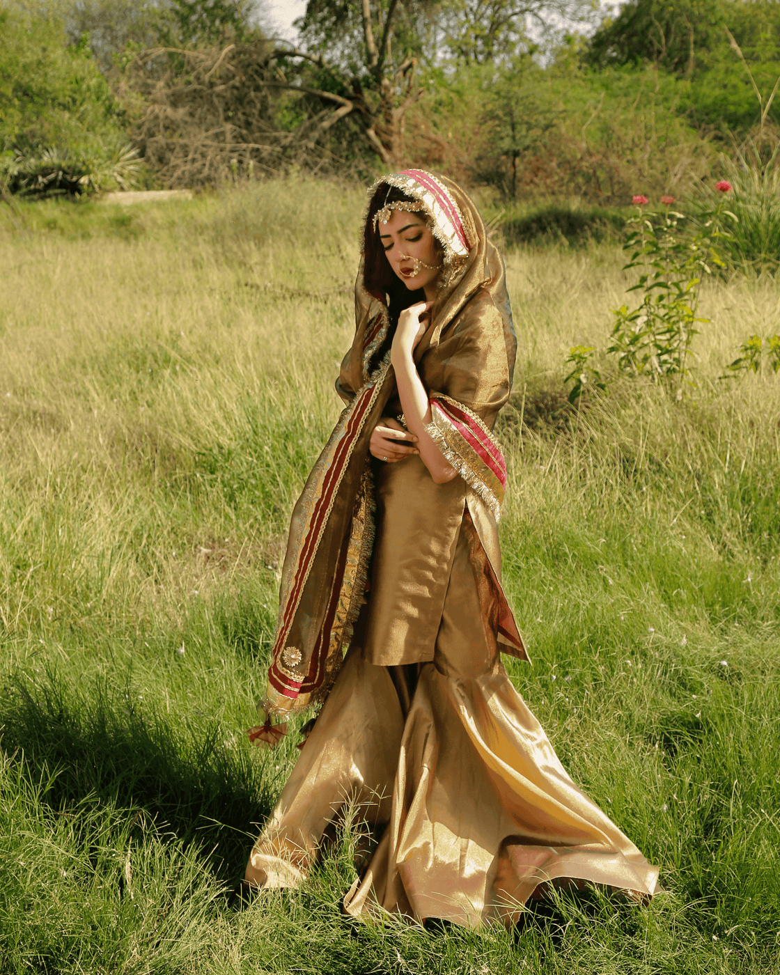Sheesham – 3 Piece Formal Brown Gharara Set For Women