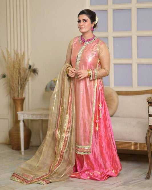 Gulaabi – Golden Net 4 Piece Festive Suit For Women