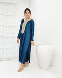 Royal Peacock Blue Pleated Silk 3-Piece Suit For Women