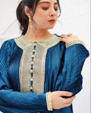 Royal Peacock Blue Pleated Silk 3-Piece Suit For Women