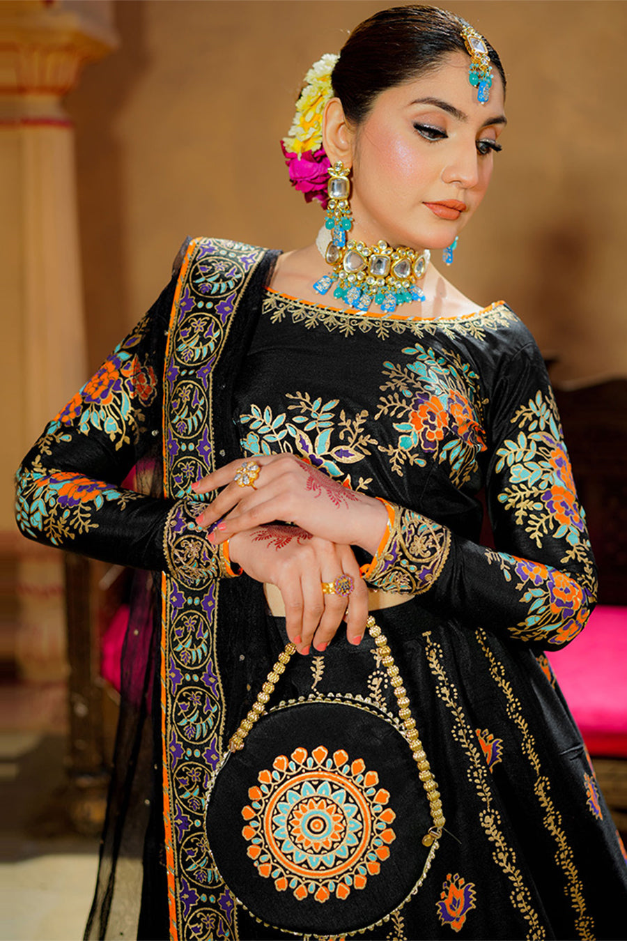 DIYA Luxe Black Raw Silk Lehenga For Women