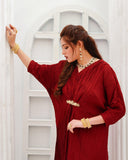 Royal Maroon Embellished Pleated Silk Kaftan For Women