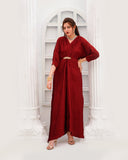 Royal Maroon Embellished Pleated Silk Kaftan For Women