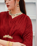 Royal Maroon Embellished Pleated Silk Kaftan For Women