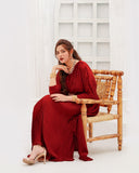 Royal Maroon Embellished Pleated Silk Kaftan For Women