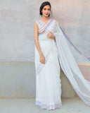 Chandni White Organza Saree with Embroidered Blouse For Women