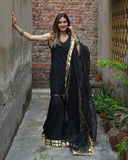 Kamli – Black Cotton Silk Gharara 3 Piece Set For Women