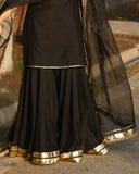 Kamli – Black Cotton Silk Gharara 3 Piece Set For Women