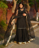 Kamli – Black Cotton Silk Gharara 3 Piece Set For Women