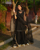 Kamli – Black Cotton Silk Gharara 3 Piece Set For Women