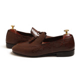 Brown Printed Leather Adorned With Tassel Shoes For Men