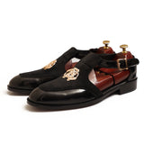 Black Patent & Suede Leather Upper Adorned With Golden Buckle Shoes For Men