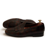 Brown Two Tone Cow Leather With Tie & Fringes Shoes For Men