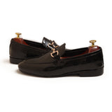 Black High Shine Printed Leather With Golden Buckle Shoes For Men
