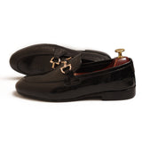 Black High Shine Printed Leather With Golden Buckle Shoes For Men