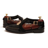 Black Patent & Suede Leather Upper Adorned With Golden Buckle Shoes For Men